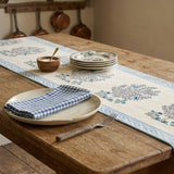 Hand Block Printed Cotton Table Runner for Center/Dining Table (33 x 180 cm) (Blue flower)