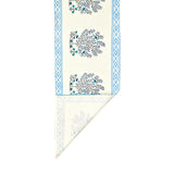 Hand Block Printed Cotton Table Runner for Center/Dining Table (33 x 180 cm) (Blue flower)