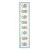 Hand Block Printed Cotton Table Runner for Center/Dining Table (33 x 180 cm) (Blue flower)