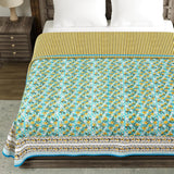 Hand Block Printed 100% Cotton Dohar King Size Reversible (Blue gad buti)