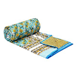Hand Block Printed 100% Cotton Dohar King Size Reversible (Blue gad buti)