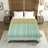 Hand Block Printed 100% Cotton Dohar King Size Reversible (Blue gad buti)