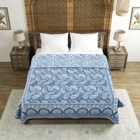Cotton Dohar / Blanket King Bed Size Hand Block Printed (Blue Gad Paisley)