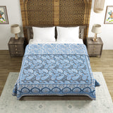 Cotton Dohar / Blanket King Bed Size Hand Block Printed (Blue Gad Paisley)