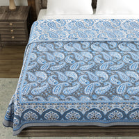 Cotton Dohar / Blanket King Bed Size Hand Block Printed (Blue Gad Paisley)