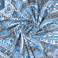 Cotton Dohar / Blanket King Bed Size Hand Block Printed (Blue Gad Paisley)