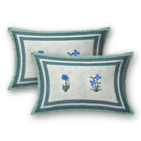 BLOCKS OF INDIA Hand Block Print Cotton King Size Bedsheet Blue Green Flower