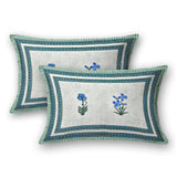 BLOCKS OF INDIA Hand Block Print Cotton King Size Bedsheet Blue Green Flower
