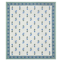 BLOCKS OF INDIA Hand Block Print Cotton King Size Bedsheet Blue Green Flower