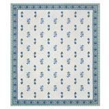 BLOCKS OF INDIA Hand Block Print Cotton King Size Bedsheet Blue Green Flower