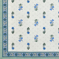 BLOCKS OF INDIA Hand Block Print Cotton King Size Bedsheet Blue Green Flower