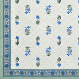 BLOCKS OF INDIA Hand Block Print Cotton King Size Bedsheet Blue Green Flower