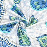 King Size Pure Cotton Hand Block Print Bedsheet (Blue Green Rose)