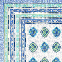 King Size Pure Cotton Hand Block Print Bedsheet (Blue Green Rose)