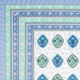 King Size Pure Cotton Hand Block Print Bedsheet (Blue Green Rose)