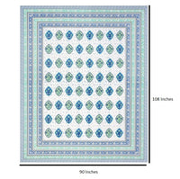 King Size Pure Cotton Hand Block Print Bedsheet (Blue Green Rose)