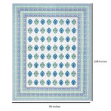 King Size Pure Cotton Hand Block Print Bedsheet (Blue Green Rose)