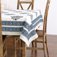 PURE COTTON RAJASTHANI HAND BLOCK PRINT SIX SEATER TABLE CLOTH Blue Grey Buta