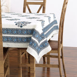 Pure Cotton Table Cloth Rajasthani Hand Block Printed( Blue Grey Buta)