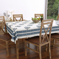 PURE COTTON RAJASTHANI HAND BLOCK PRINT SIX SEATER TABLE CLOTH Blue Grey Buta