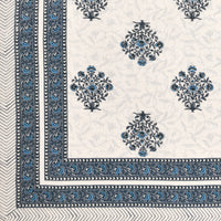 PURE COTTON RAJASTHANI HAND BLOCK PRINT SIX SEATER TABLE CLOTH Blue Grey Buta