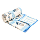Hand Block Printed Cotton Summer Single Size Reversible Printed Malmal Dohar Blue Grey Buti