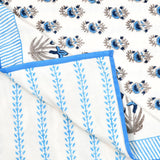 Hand Block Printed Cotton Summer Single Size Reversible Printed Malmal Dohar Blue Grey Buti
