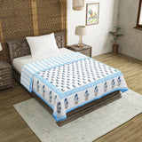Hand Block Printed Cotton Summer Single Size Reversible Printed Malmal Dohar Blue Grey Buti