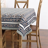 Pure Cotton Table Cloth Rajasthani Hand Block Printed (BLUE GREY JAAL)