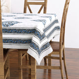 PURE COTTON RAJASTHANI HAND BLOCK PRINT SIX SEATER TABLE CLOTH Blue Grey Paan