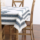 Pure Cotton Table Cloth Rajasthani Hand Block Printed (Blue Grey Paan)