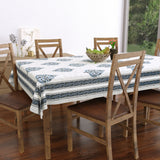 PURE COTTON RAJASTHANI HAND BLOCK PRINT SIX SEATER TABLE CLOTH Blue Grey Paan