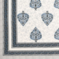 PURE COTTON RAJASTHANI HAND BLOCK PRINT SIX SEATER TABLE CLOTH Blue Grey Paan