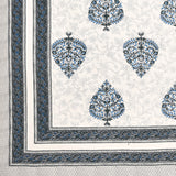 PURE COTTON RAJASTHANI HAND BLOCK PRINT SIX SEATER TABLE CLOTH Blue Grey Paan