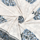 PURE COTTON RAJASTHANI HAND BLOCK PRINT SIX SEATER TABLE CLOTH Blue Grey Paan