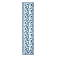 BLOCKS OF INDIA Hand Block Printed Cotton Table Runner, Mat and Napkin Set for Center/Dining Table (Blue jaal)