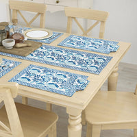 BLOCKS OF INDIA Hand Block Printed Cotton Table Runner, Mat and Napkin Set for Center/Dining Table (Blue jaal)