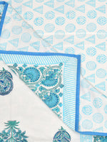 Cotton Dohar / Blanket King Bed Size Hand Block Printed (Blue Kairi)