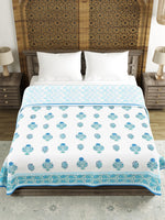 Cotton Dohar / Blanket King Bed Size Hand Block Printed (Blue Kairi)