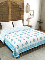 Cotton Dohar / Blanket King Bed Size Hand Block Printed (Blue Kairi)