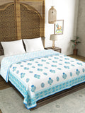 Cotton Dohar / Blanket King Bed Size Hand Block Printed (Blue Kairi)