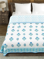 Cotton Dohar / Blanket King Bed Size Hand Block Printed (Blue Kairi)