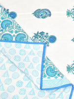 Cotton Dohar / Blanket King Bed Size Hand Block Printed (Blue Kairi)