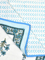 Cotton Dohar / Blanket King Bed Size Hand Block Printed (Blue Lily)