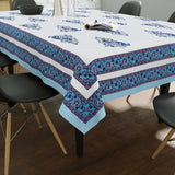 PURE COTTON RAJASTHANI HAND BLOCK PRINT SIX SEATER TABLE CLOTH (BLUE PAISLEY)