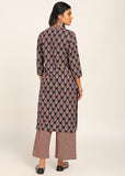 Women's Printed Straight Kurta Set | Hand-Stitched Neck Details with mandarin collar | Comfortable Pants with Pockets, Elastic Waist & Drawstring Fit (Blue Paisley)