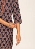 Women's Printed Straight Kurta Set | Hand-Stitched Neck Details with mandarin collar | Comfortable Pants with Pockets, Elastic Waist & Drawstring Fit (Blue Paisley)