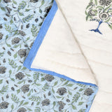 Cotton Single Size Quilt Hand Block Print for Light Winters (150x225 cm) (Blue tol)