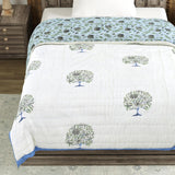 Cotton Single Size Quilt Hand Block Print for Light Winters (150x225 cm) (Blue tol)
