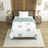 Cotton Single Size Quilt Hand Block Print for Light Winters (150x225 cm) (Blue tol)